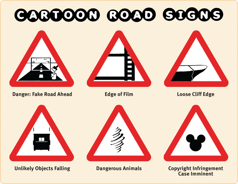 cartoon road signs